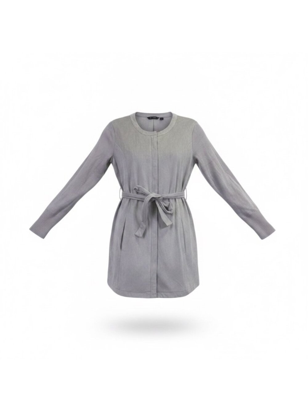 H By Halston Womens Light Gray Long-Sleeve Tie-Waist Coat Size 10